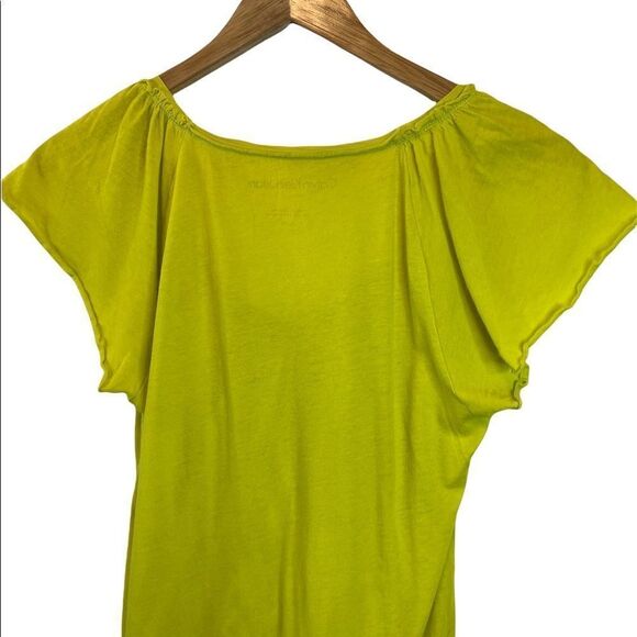 CALVIN KLEIN JEANS Neon Green Flutter Sleeve Scoop Neck Embellished Neck Tee M - Picture 8 of 9